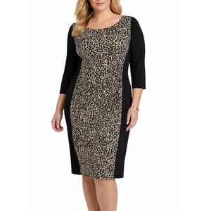 Lauren Ralph Lauren Animal Print Sheath Dress Black Stretch Panel NWT 18W